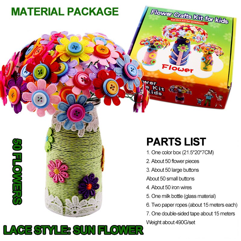 Los niños hecho a mano botón original-flores artesanía bricolaje flor botón de la flor de juguete niñas juego: Sunflower 2