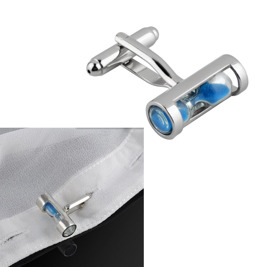 1 Pair Blue Hourglass Silver Mens Shirt Cuff Links Cufflinks Wedding Party Buttons Jewelry