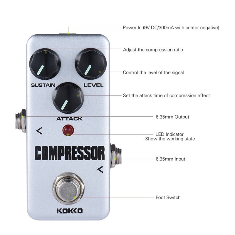 KOKKO Guitar Pedal Effect Compressor Booster Distortion Overdrive Electric Bass Guitar Effects True Bypass Musical Instruments