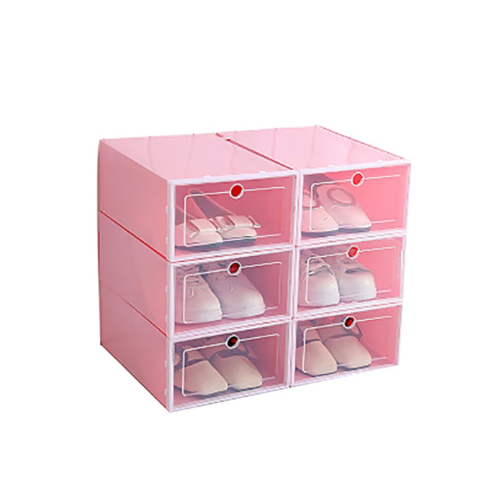 Thuis 6 Pcs Dikke Transparante Schoenendoos Plastic Schoenendoos Schoen Opslag Lade Flip Schoen Case Voor Home Office: Pink