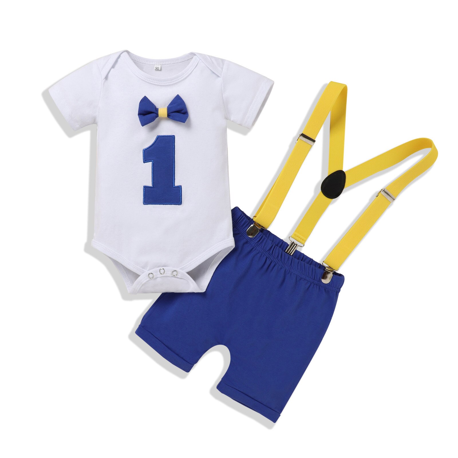 My 1st Birthday – ensemble de vêtements pour bébés garçons, barboteuse à nœud papillon, tenue pour nourrissons: Bleu / 18M