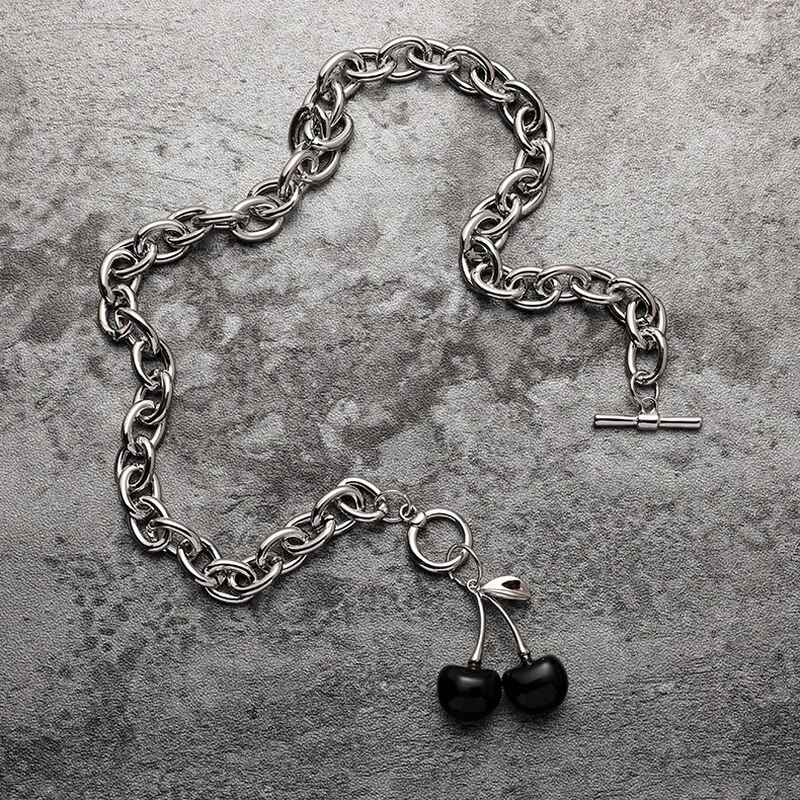 MWSONYA Alla Moda di Nuovo Modo Coreano Della Collana Della Ciliegia Del Pendente per le Donne di Spessore Catena Temperamento Della Collana Lunga Del Pendente Dei Monili Del Partito