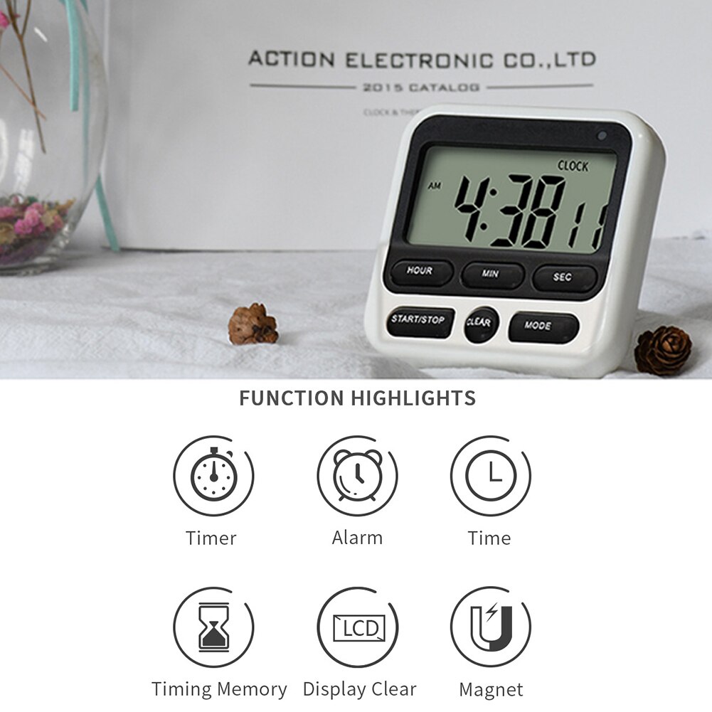 Lcd digital skærm køkken timer stort display digital timer firkantet madlavning optælling nedtælling vækkeur søvn stopur ur