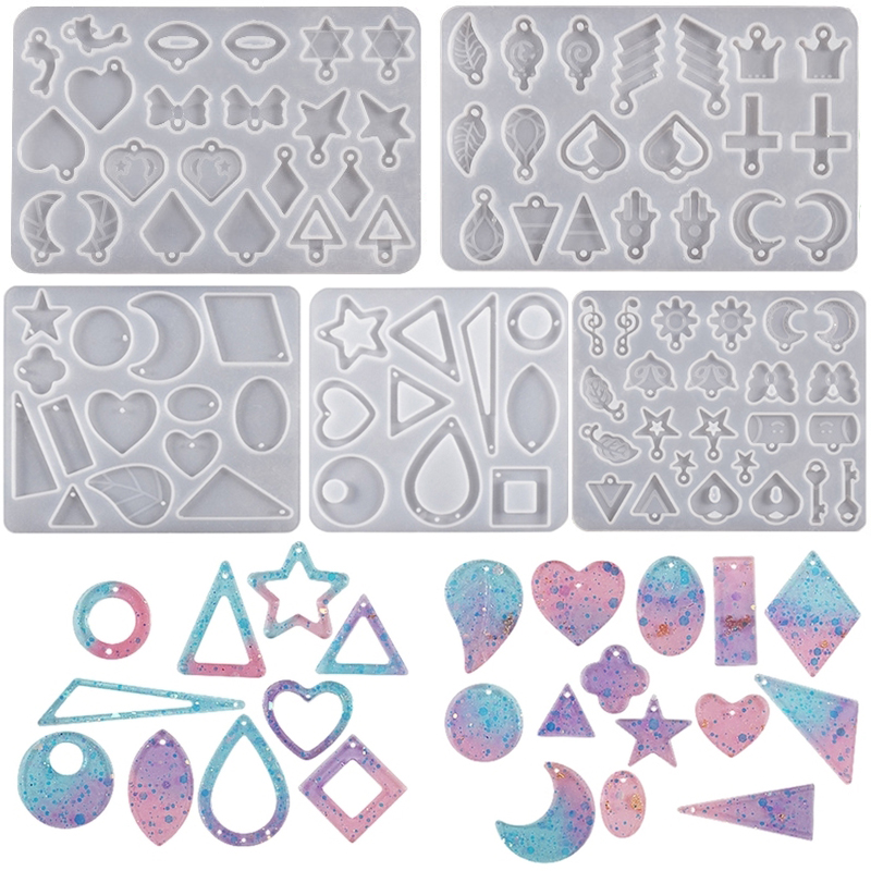 Pendientes colgantes resina epoxi molde de silicona estrella Luna forma de corazón molde DIY llavero pendiente colgante fabricación de joyería molde de fundición