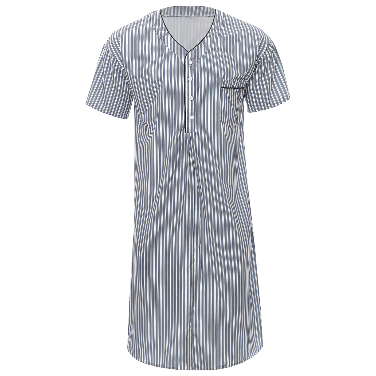 Mens Kaftan Jubba Thobe Muslim Striped Sleep Dress Pajamas Loungewear Sissy Nightwear Buttoned V Neck Split Hem Pullover Robe: S