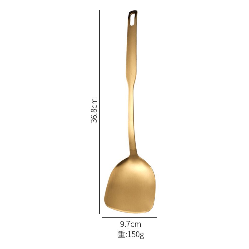 Stainless Steel Gold Kitchenware Cooking Tool Set Scoop Soup Ladle Skimmer Colander Kitchen Gadgets Nonstick Leaky Spatula 1PC: spatula