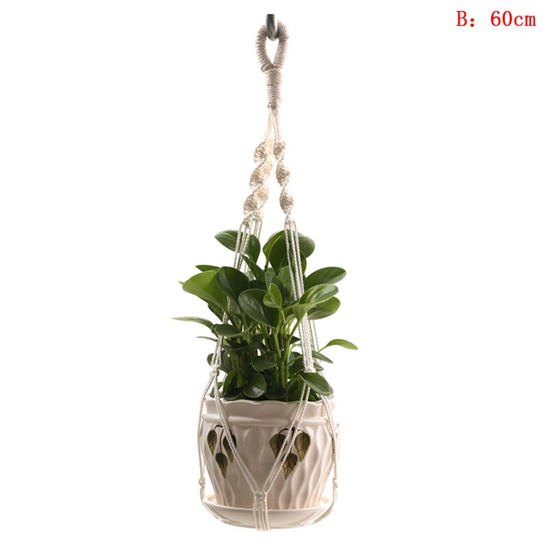 Vintage macramé plantenhanger haak bloempothouder 4 poten touw hangend touw muur huis tuin balkon decoratie mand: B