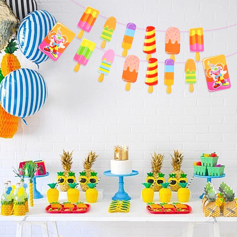 Ice Cream Popsicle Banner Bunting Foil Balloons for Tropical Summer Theme Hawaii Party Decoration Kid Birthday Air Globos