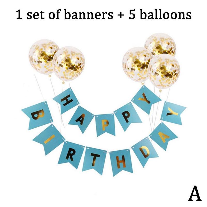 1 sæt tillykke med fødselsdagen brev bannere  + 5 paillet stempling fest dekoration balloner fødselsdag   u4 z 7: -en