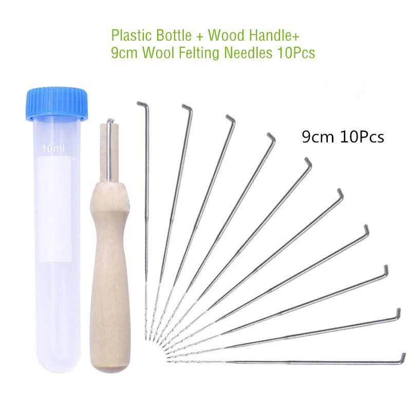 10/18 Uds lana agujas de fieltrar kit para manualidades DIY Artesanato sentía haciendo herramientas Pock pines agujas con mango de madera y botella de plástico: 9cm 10Pcs B