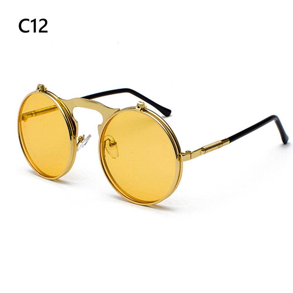 1 PC Vintage Punk Round Flip Up Sunglasses for Men Women Steampunk Driving Sunglasses Summer UV Protection Eyewear: 12