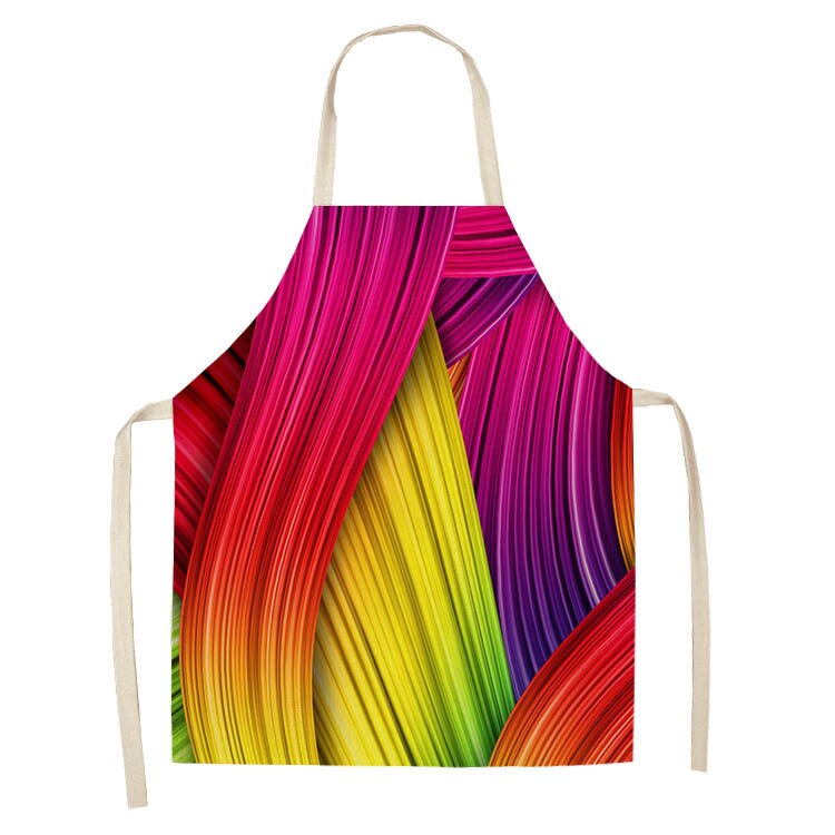 1 stuk regenboogkleurige geometrische keukenschort voor vrouwen katoenen linnen slabbetje huishoudelijke schoonmaakschort kookschort 53*65cm q0001: D