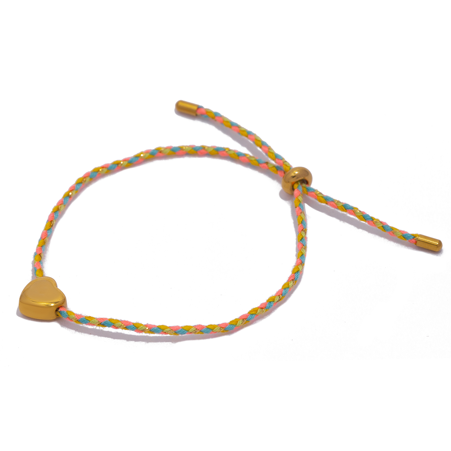 Pulsera de cuerda tejida colorida: dije en forma de corazón de acero inoxidable pulido chapado en oro de 18 quilates, joyería diaria minimalista para niñas: Rosa