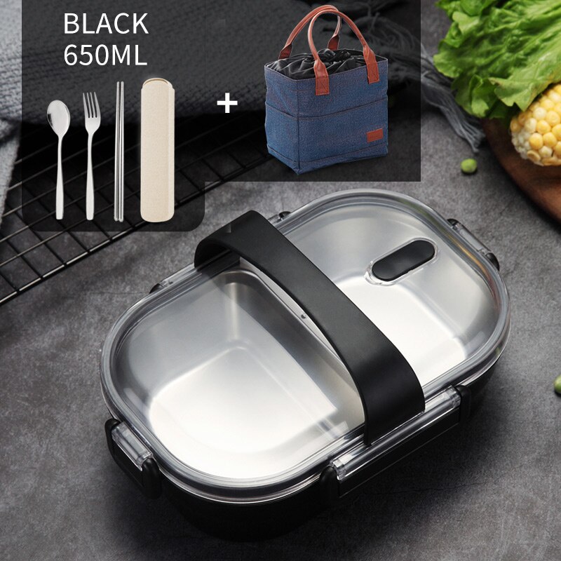 Worthbuy Japanse Draagbare Lunchbox Voor Kids School 304 Rvs Bento Box Keuken Lekvrije Voedsel Container doos: Black Bag Tableware