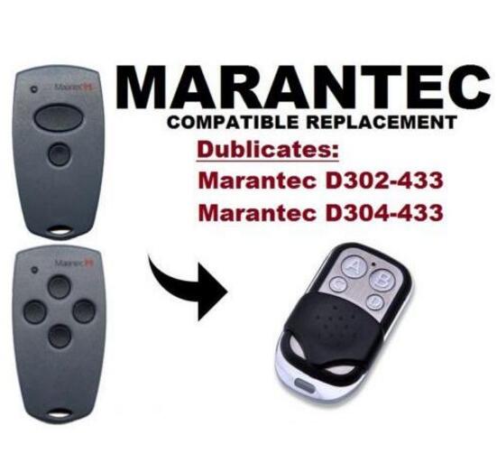 Marantec  d302, d304 433.92 mhz fast kode garagedør udskiftning fjernbetjening duplikator