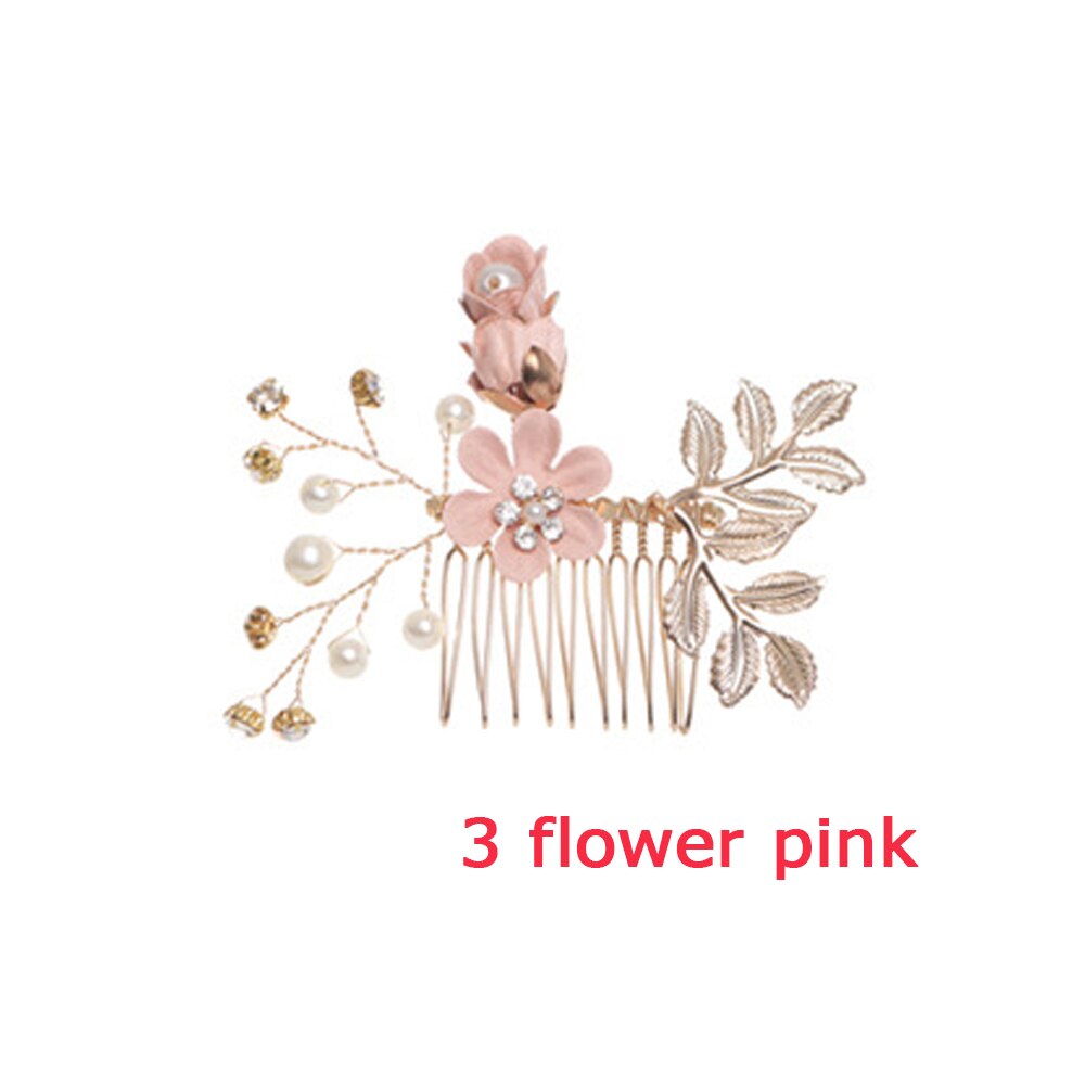 Carddoor biżuteria grzebienie do włosów niebieski czerwony różowy kwiat złote liście szpilki do włosów stroik Prom ślubne akcesoria do włosów: pink 3 flower