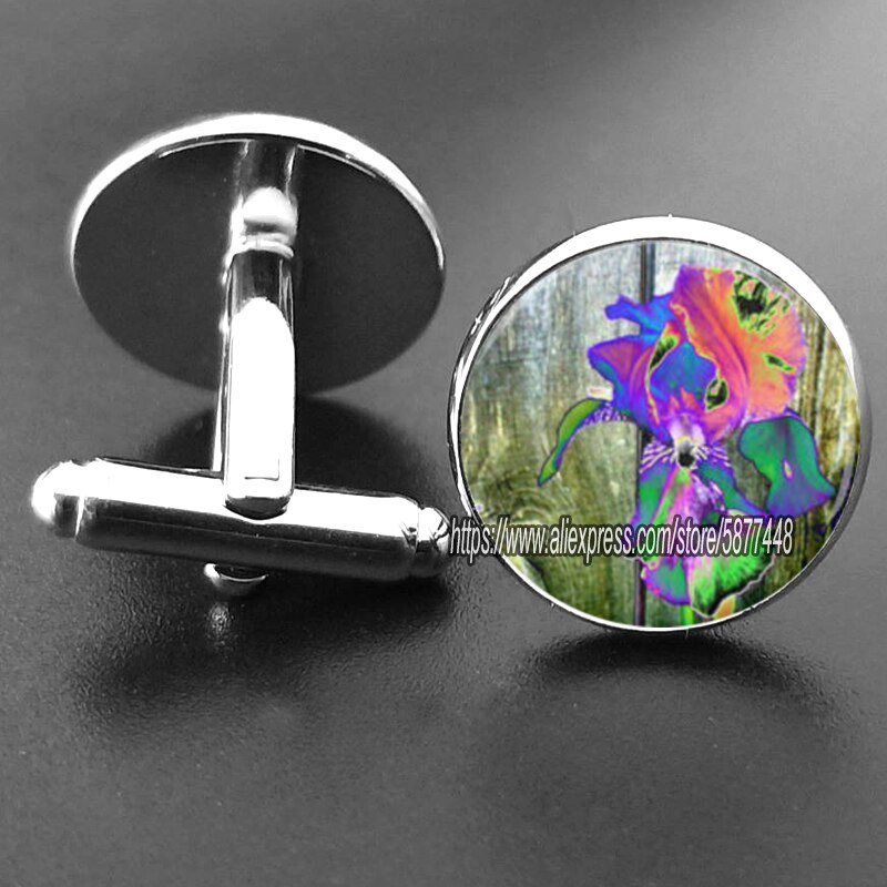 15mm blå iris glas cabochon kvinder manchetknapper lilla orkidé blomst jakkesæt skjorte manchetknapper mænd tilbehør: 9