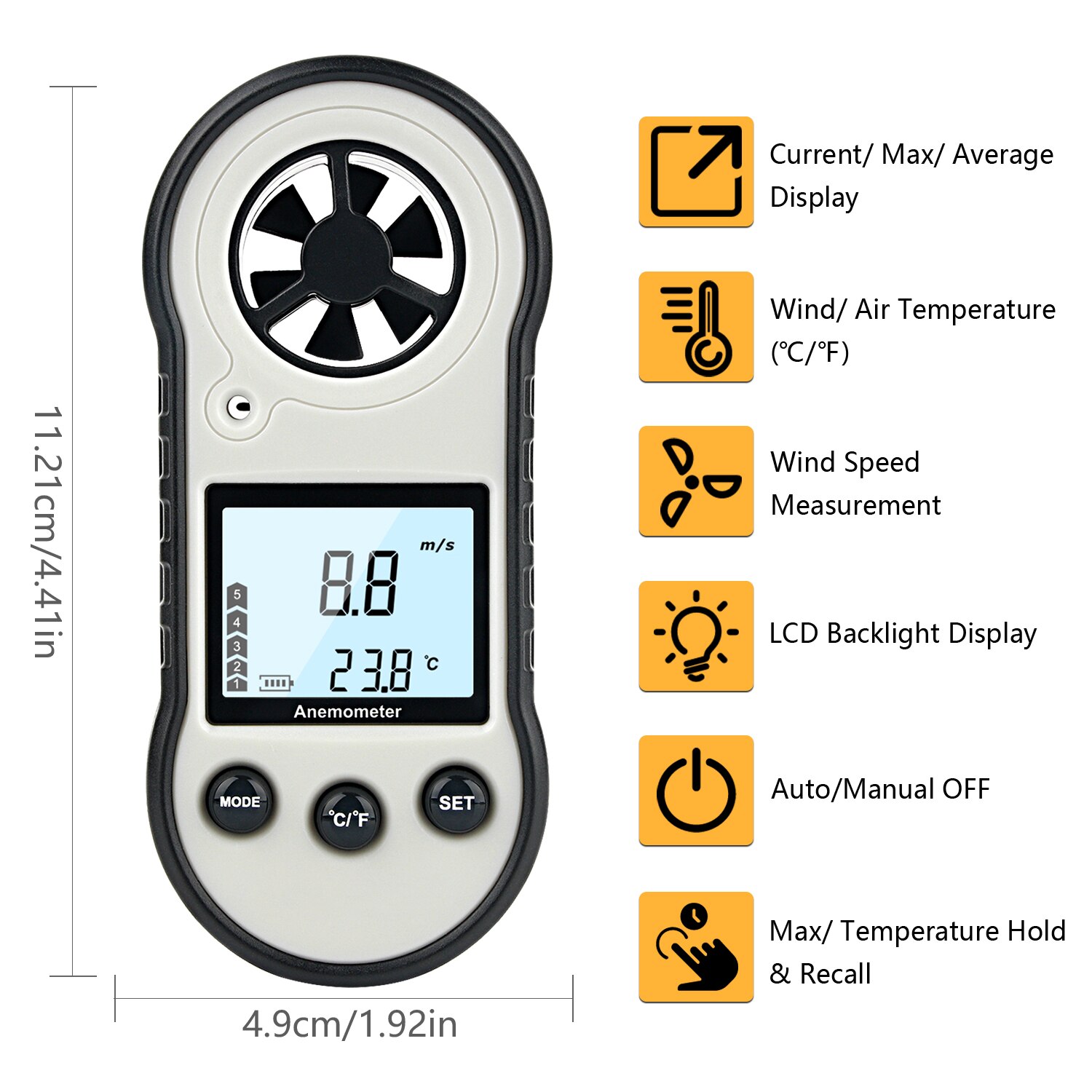RZ Digital Anemometer Air flow sensor Handheld toerental meter Wind Speed Meter Velocity for Measuring Wind Speed, Temperature