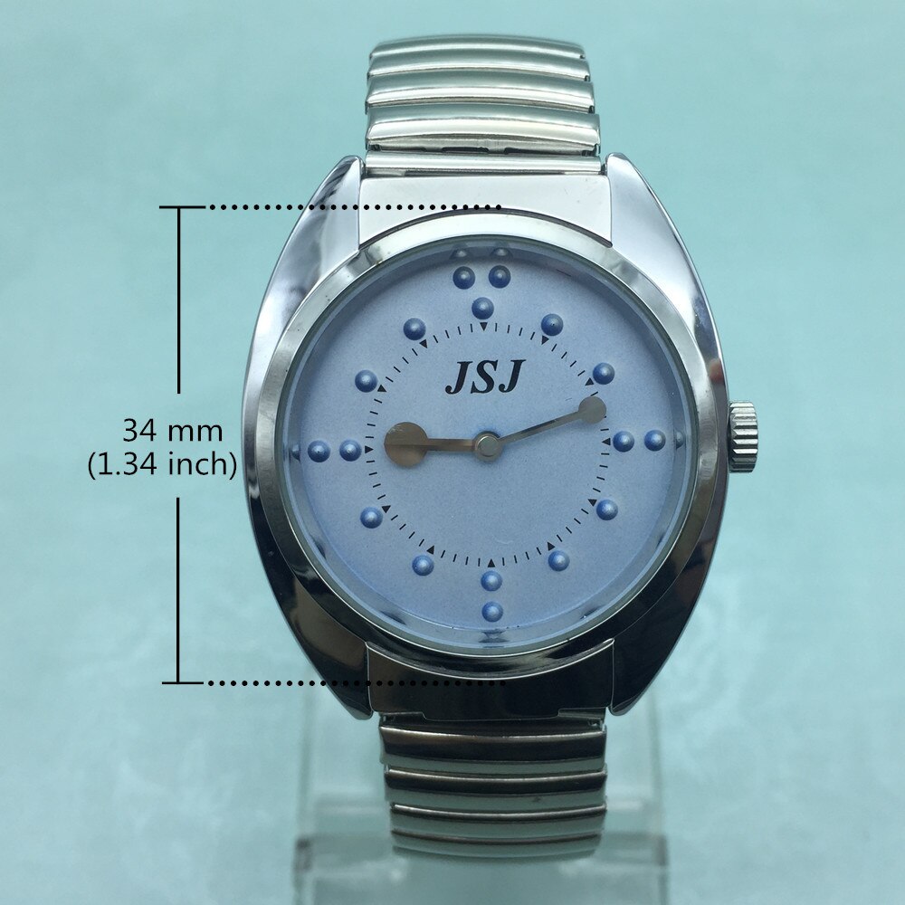 Stainless Steel Tactile Watch for Blind People--Battery Operated(Expansion Band, Blue Dial)