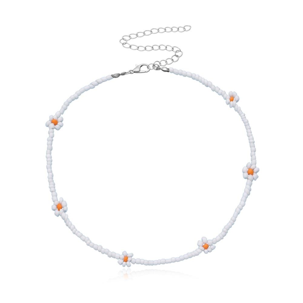 Koreaanse mooie madeliefjesbloemen kleurrijke kralen bedel statement korte choker ketting voor vrouwen vakantie sieraden: Wit