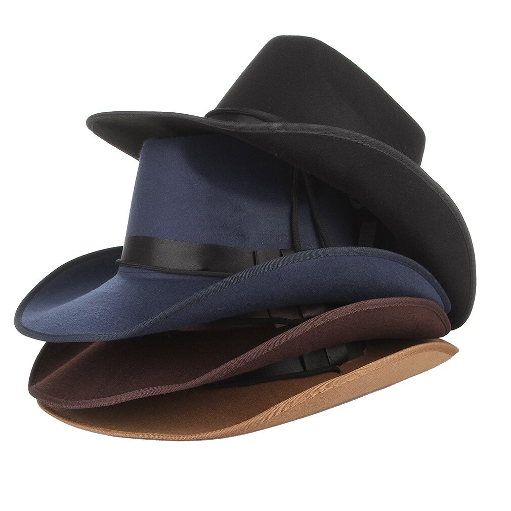 Men's Western Cowboy Hat Adult Male Pure Color Casual Cap Outdoor Leisure All-match Travel Crimping Caps H7185