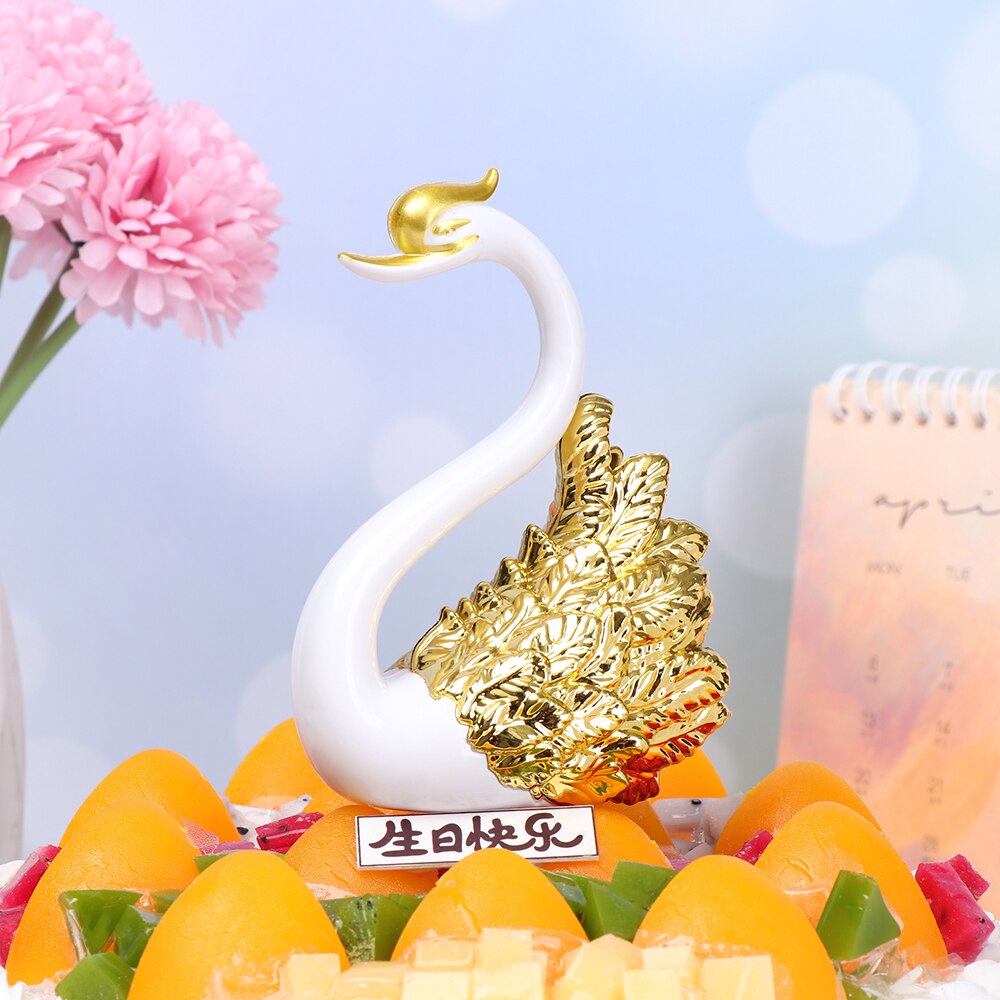 Gold Silver Feather Swan Crown Ornate Happy Birthday Cake Decor Swan Cake Topper Birthday Party Anniversary Decoration