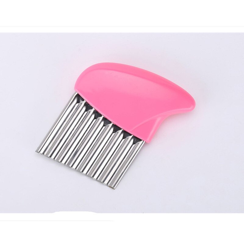Potato Chip Wavy Cutter Vegetable Fry Fries Hand Chipper Tool Crinkle Blade Tool: pink