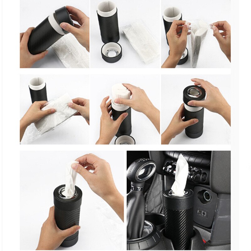 Carbon fiber bil kopholder cylinder tissue boks papirhåndklæder rør sm -2057