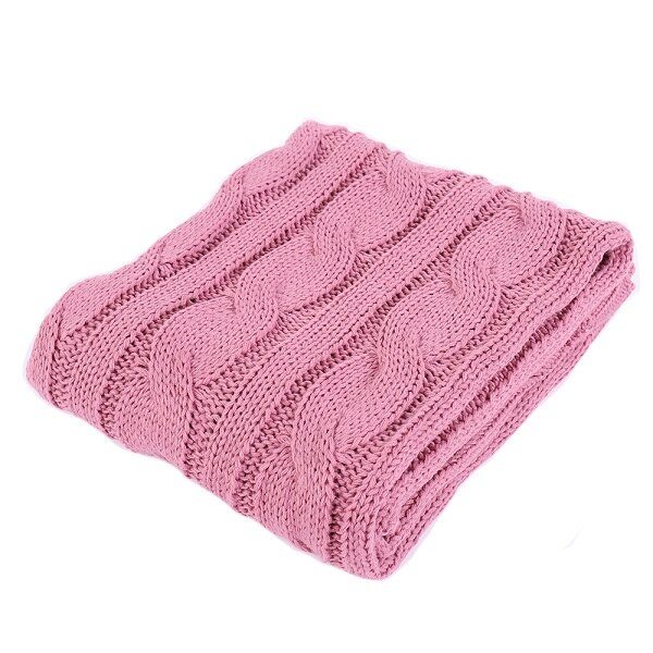 Battilo Cable Knit Throw Blanket, Acrylic Soft Cozy Snuggle TV Blanket, All Seasons Suitable for Adults and Kids, 50"x60": Pink