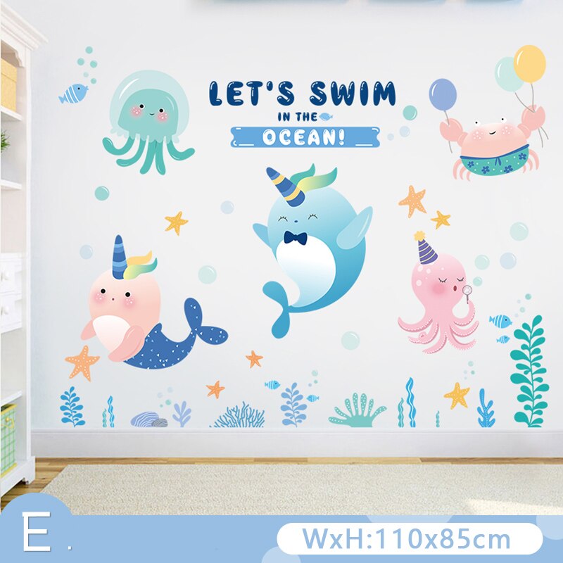 Waterproof Cartoon Underwater Animal World Wall Stickers for Kids room Bathroom Bedroom Vinyl Wall Decals Removable Murals Decor: Burgundy
