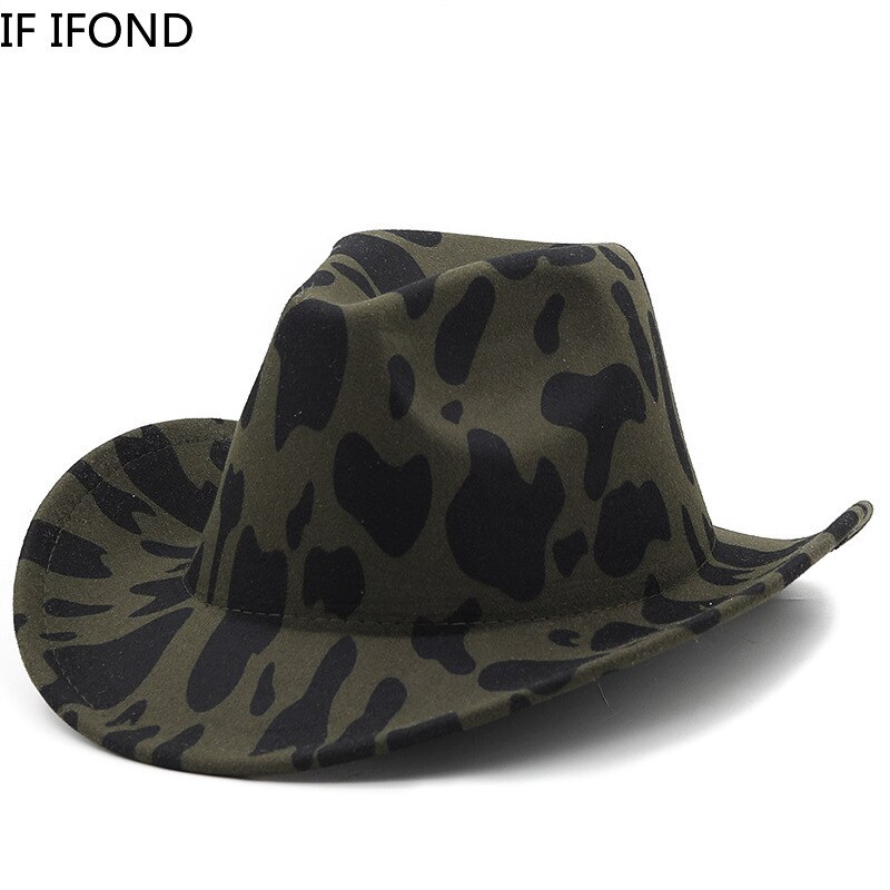 Chapéu de vaqueiro ocidental dos homens da moda padrão de vaca cowgril panamá aba larga bonés de jazz do vintage cavalheiro chapéu de feltro gorras hombre