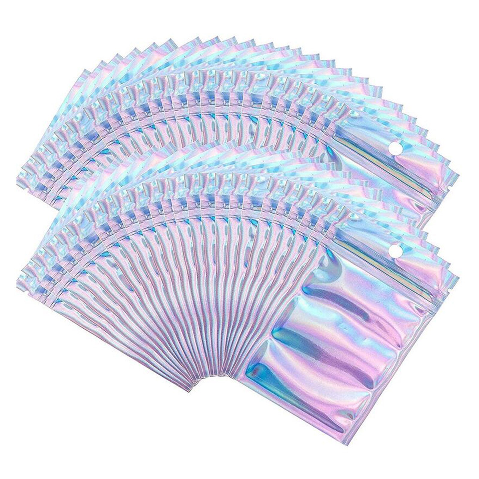 100Pcs/pack Plastic Bag Aluminum Foil Hologram Food Pouch Small Water Proof Zipper Reclosable Pouches Zipper Storage Bags