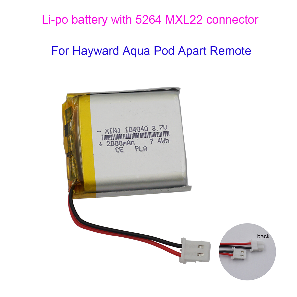 XINJ 3,7 V 2000 mAh 7,4 Wh wiederaufladbarer Li-Polymer-Li-Lithium-Akku 104040 Lipo mit 5264 MXL22-Stecker für Hayward Aqua Pod Apart