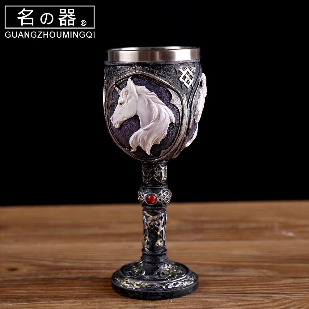 Personality wolf head wine glass stainless steel liner goblet resin home hotel 3D solid champagne metal wine cup: 4