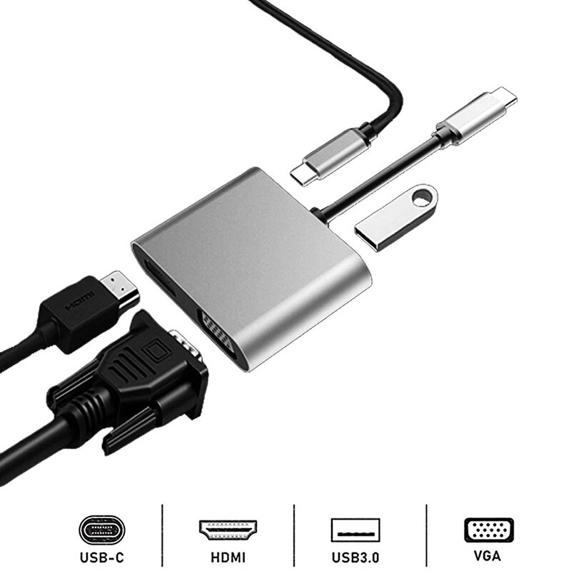 USB C Hub with Type C 4 in 1 USB Hub, Dual Screen Display, 4K HDMI/HDTV, VGA Adapter and USB 3.0 Charging for HP Laptop