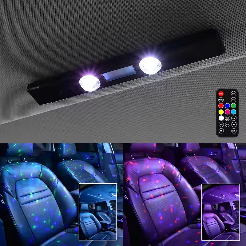 Lámpara LED de ambiente para coche, Control inalámbrico por voz, luz de estrella de techo RGB, carga USB, luces ambientales decorativas para Interior de coche