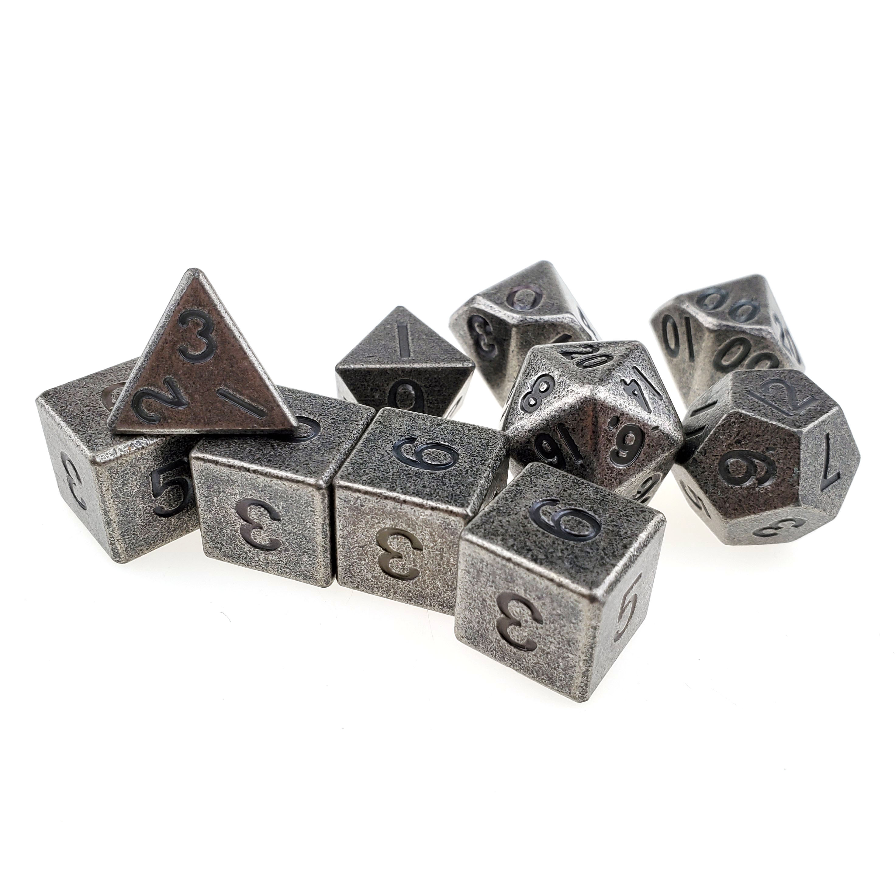 Rollooo Super Heavy Metal Dice with Large Numbers Antique Color Standard 7 + 3 Extra d6s Total 10pcs