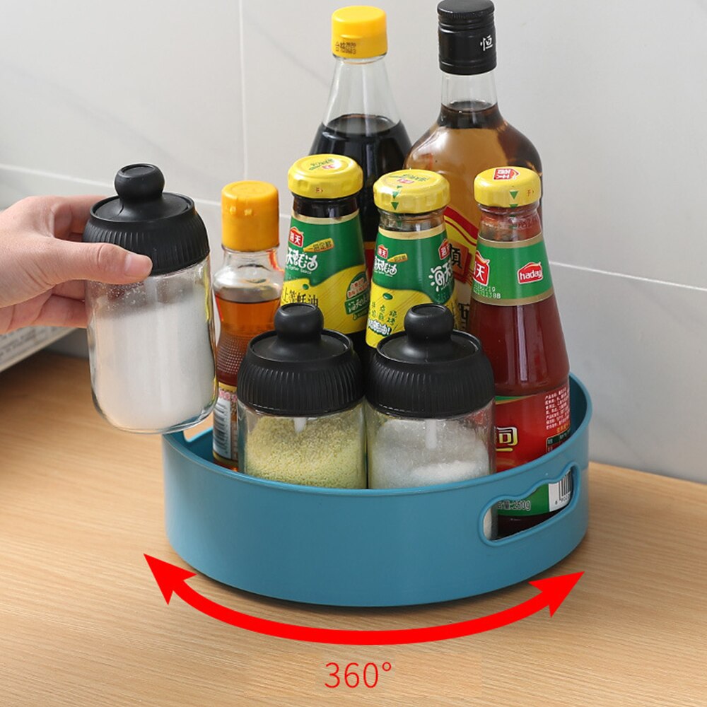 360 Rotating Tray Kitchen Organizer Non-Skid Storage for Spice jar Food Lazy Susan Round Turntable Storage Tray with Handle