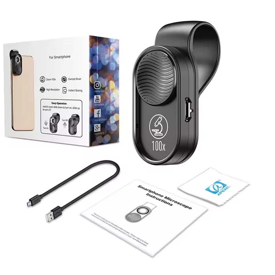 200X Phone Mini Pocket Microscope w/ LED Light/Universal Clip,Nano Zoom Digital Microscope Camera,Microworld for Kids Adults: Gold