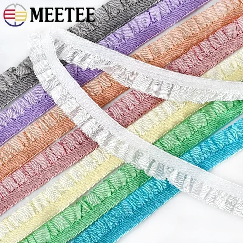5/10/20M 10mm Meetee Ruffled Elastic Band for Sewing Pleated Stretch Lace Trim Rubber Ribbon Hairband Elasticity Tape Accessory