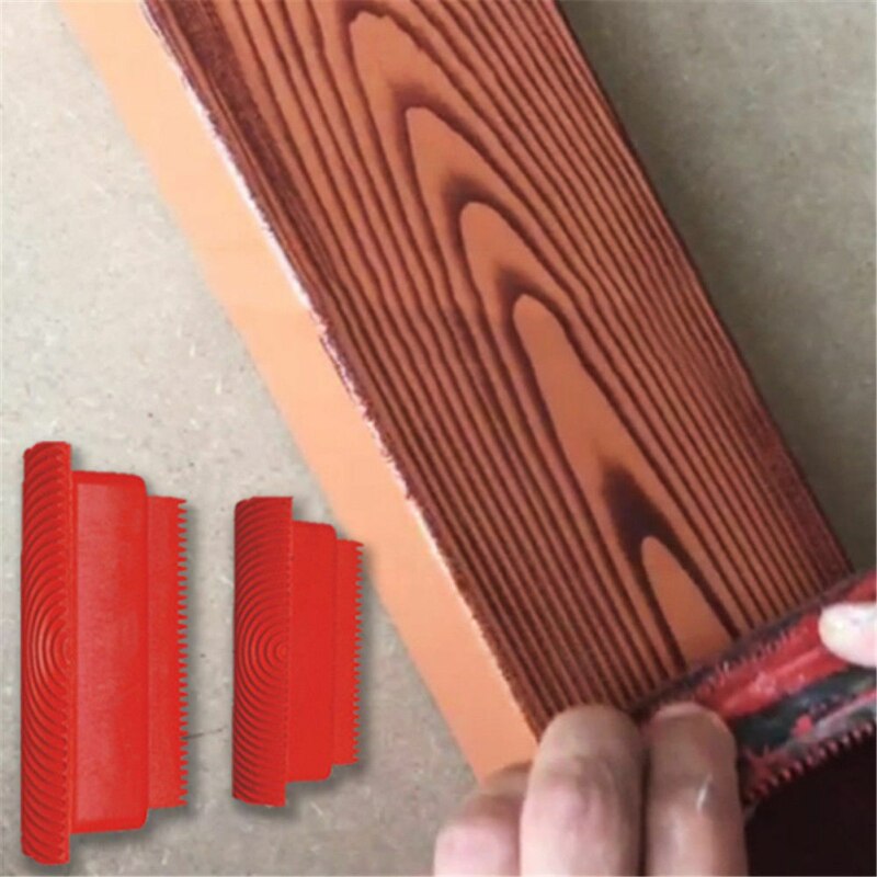 2 Stuks Red Rubber Houtnerf Verf Roller Diy Graining Schilderen Tool Houtnerf Patroon Muur Schilderen Roller Thuis Tool