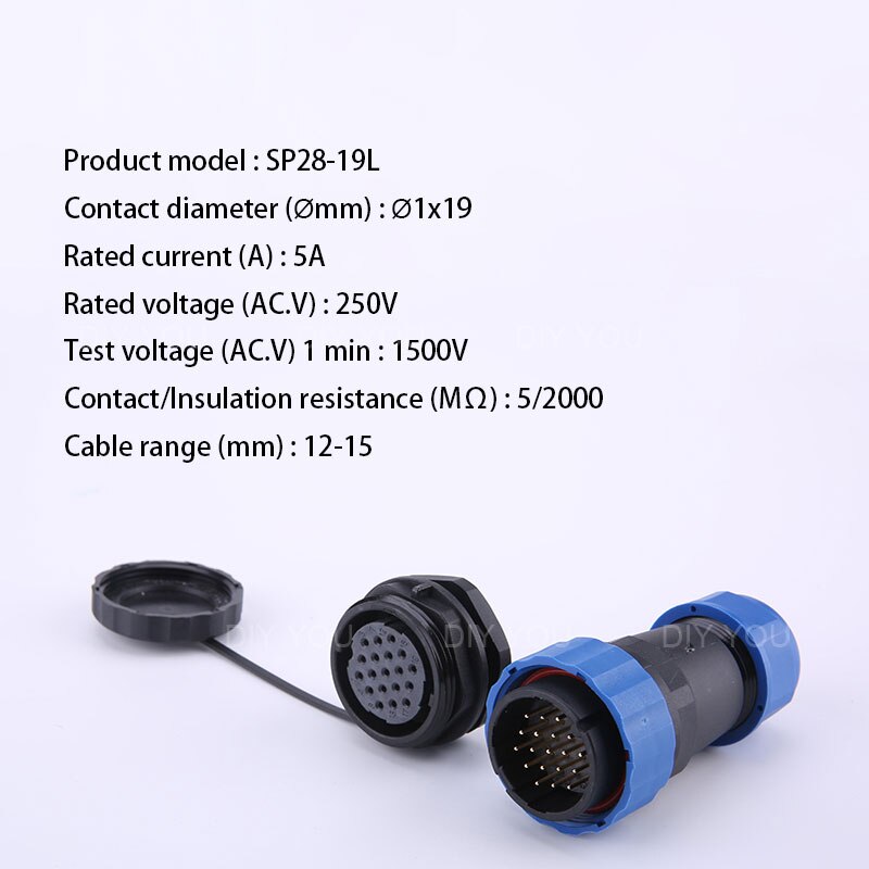SP28 IP68 Back Nut waterproof connector 2/3/4/5/6/7/9/10/12/14/16/19/22/24/26 Pin plug socket Electric cable Aviation connectors: SP28-19L
