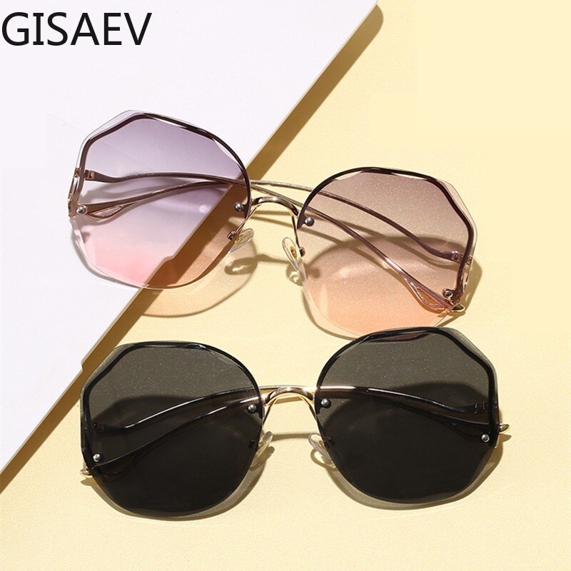 GISAEV-gafas de sol con degradado de té para mujer, anteojos de sol femeninos con corte de agua en el océano, patillas curvadas de Metal, UV400,
