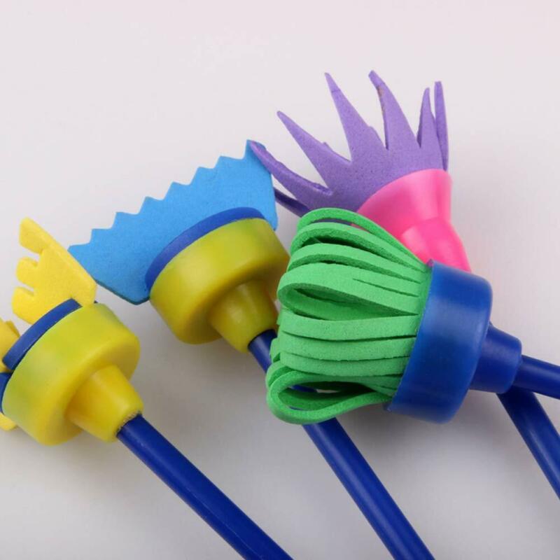 Pinceau de peinture en éponge pour enfants, tampon de fleur, jouets de dessin Graffiti, DIY bricolage, 4 pièces/lot
