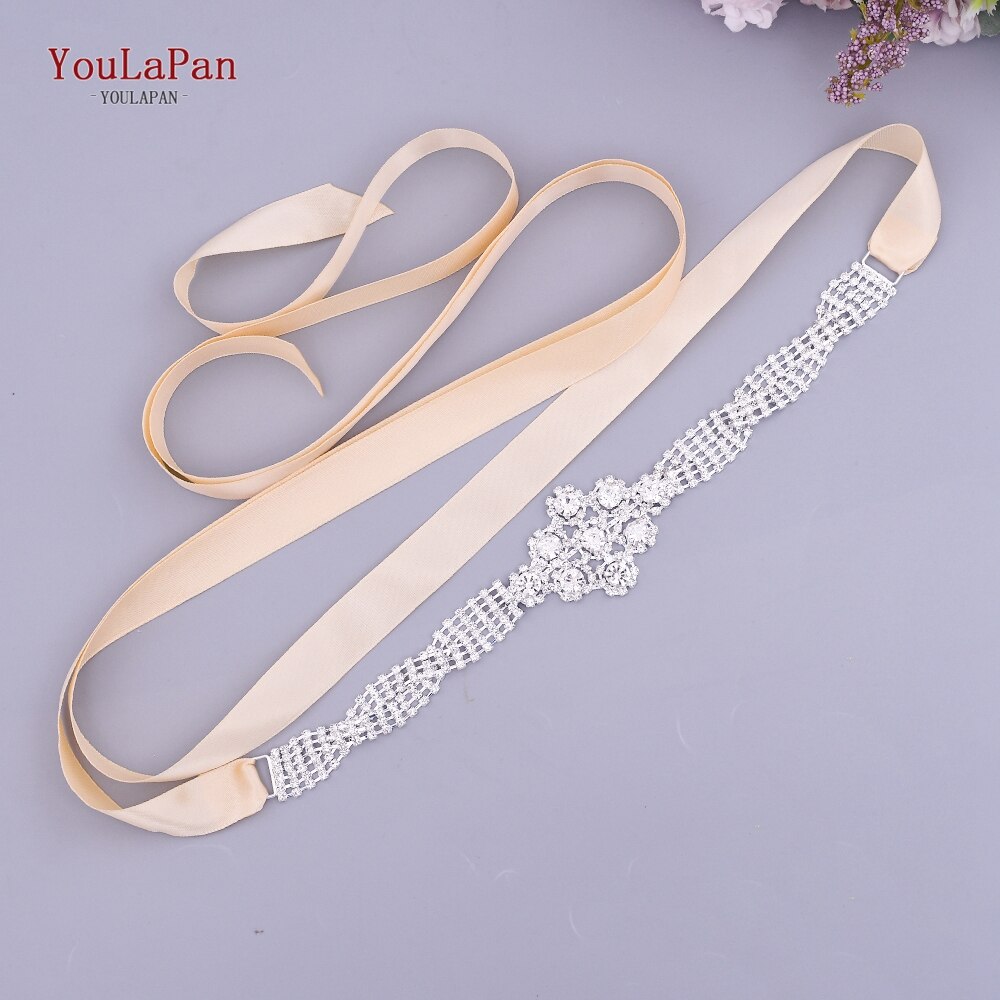 YouLaPan S98 Bling Bridal Belt Rhinestone Wedding Belt Dress Belt Luxury Dress Accessories Wedding Dress Accessories: Champagne ribbon