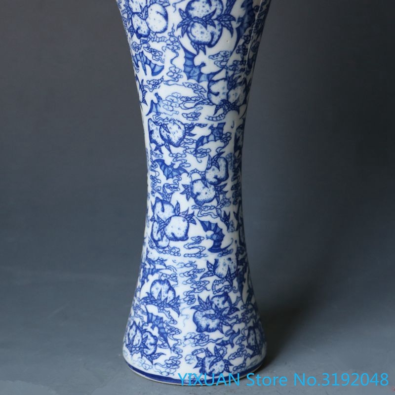Jingdezhen porcelain collection blue and white porcelain vase antique longevity peach plum vase high foot vase