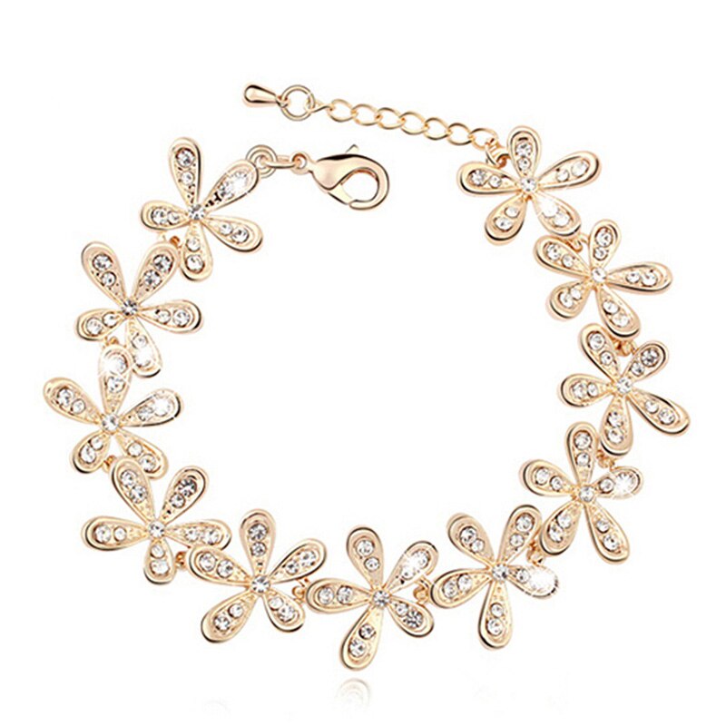 Kvinnor flicka söt utsökt glänsande gyllene/silverfärgade armband snöflinga kristall rhinstone set charmiga smycken: Gyllene
