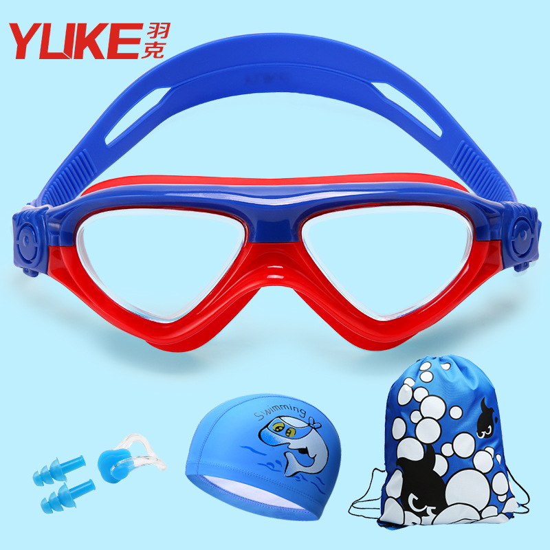 Nuovi bambini trasparenti regolabili bambini silicone impermeabile anti nebbia scudo UV occhiali da nuoto occhiali occhiali occhiali: blu rosso 4pezzi