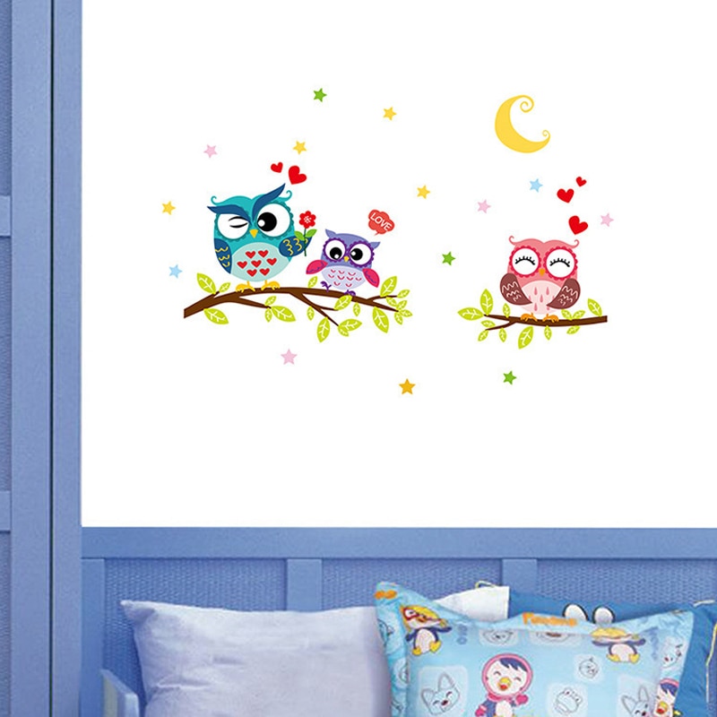 Tapet klistermærke glad aftagelig vandtæt tegneserie dyr ugle wallsticker børn boligindretning tapeter til stuen