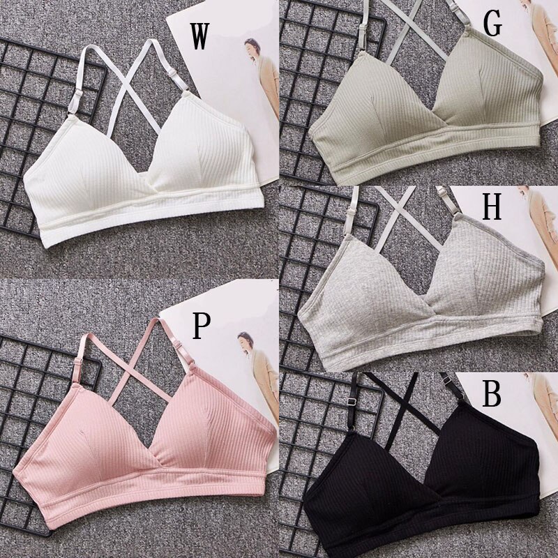 X Bra Summer Women's Cotton Cross Strap Sweet Simple Style Beauty Back Backpack Bra Deep V Solid Color Triangle Cup Tube Top